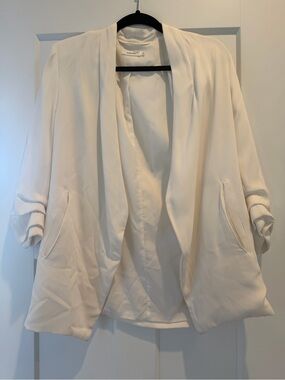 Mod Ref White Draped Open-Front Blazer Jacket